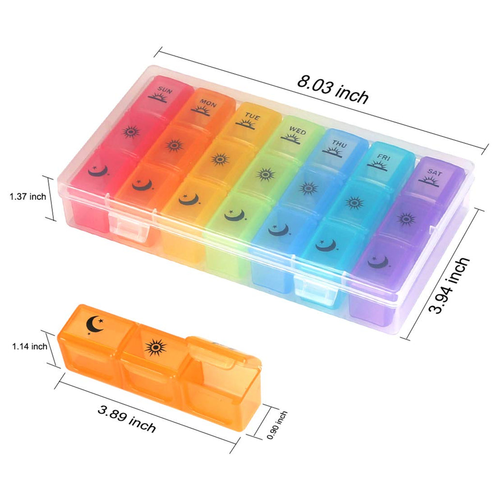Weekly Pill Organizer,3-Times-A-Day 7 Day Pill Box Large Compartments Moisture-Proof Pill Case Medication Reminder Portable Travel Container for Vitamins Fish Oil Compartments Supplements