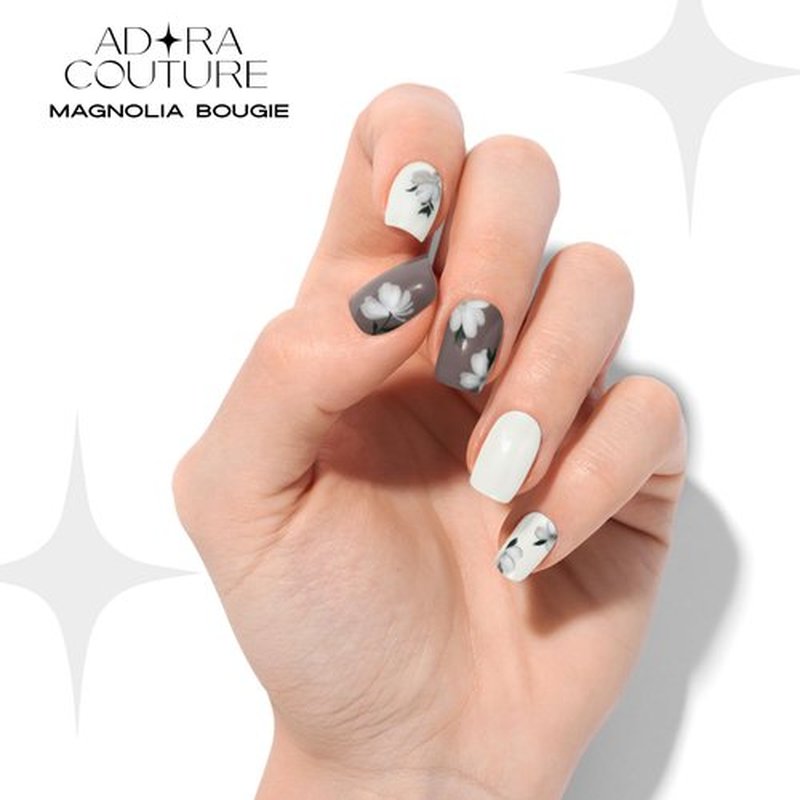 Adora Couture Semi Cured Gel Nail Strips with 30 Pieces - Salon Quality Manicure Kit for Women Easy Application Wraps Includes Prep Pads Nail File Wooden Stick, UV Light Required (Ivory Magnolia)