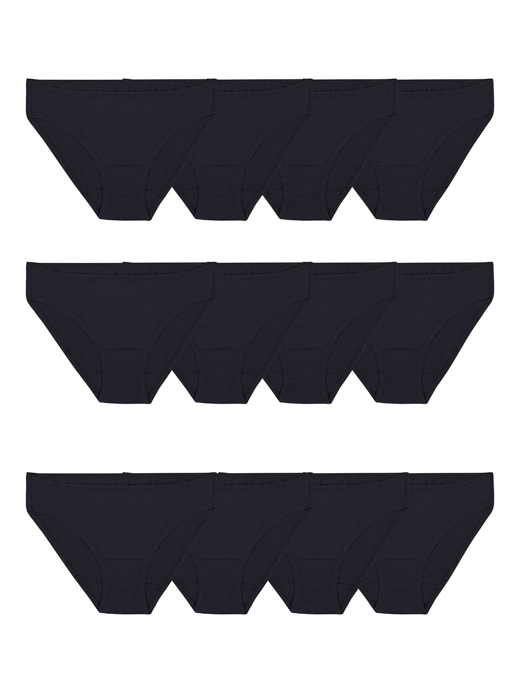 Fruit of the Loom Women's Eversoft Cotton Bikini Underwear, Tag Free & Breathable, Stretch, Black, 8 (Pack of 12)
