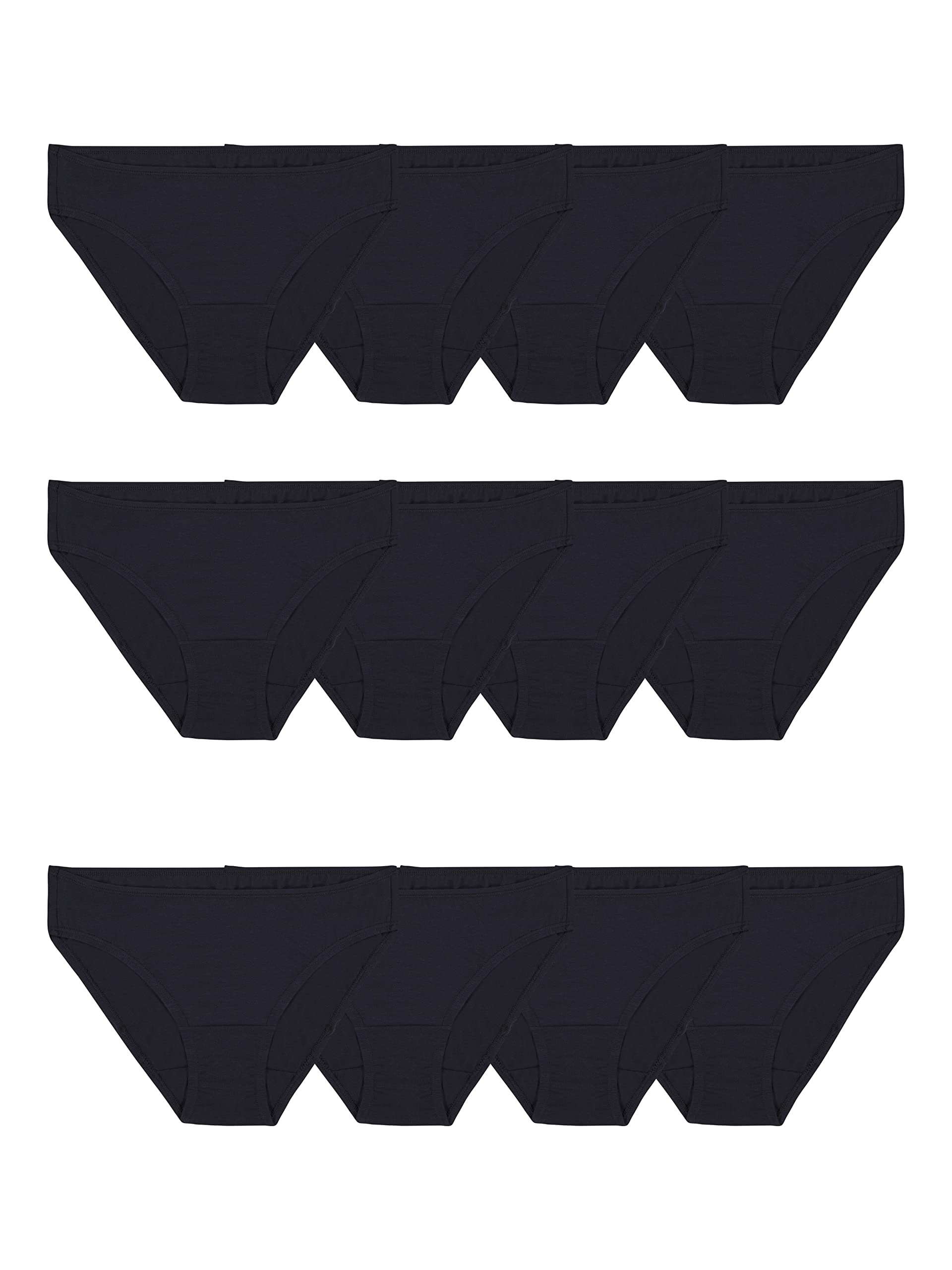 Fruit of the Loom Women's Eversoft Cotton Bikini Underwear, Tag Free & Breathable, Stretch, Black, 8 (Pack of 12)