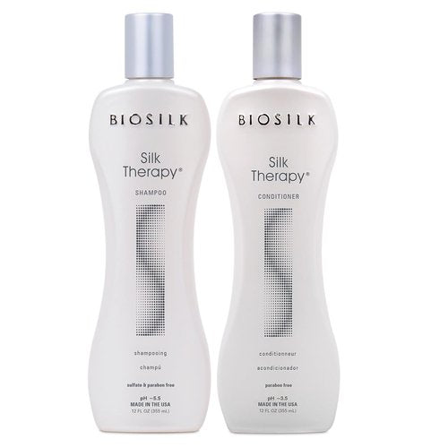 BioSilk Silk Therapy Duo Set - Sulfate-Free Shampoo & Conditioner for Shiny, Moisturized Hair | 12 Oz Each