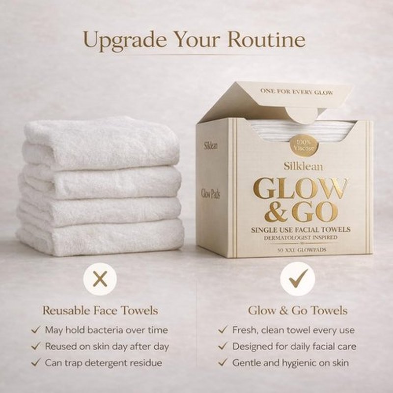 Silklean Glow & Go XL Disposable Face Towel 10x15 Inch, 100% Biodegradable Premium Towels for Fine Line Prevention & Radiant Skin, Chemical Free, 50 Count One Month Supply, 1 Pack