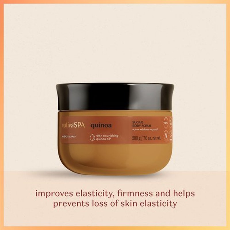 Nativa SPA by O Boticário Quinoa Sugar Body Scrub, Gentle Exfoliation & Skin Firmness Foot & Body Scrub, 7 Ounce