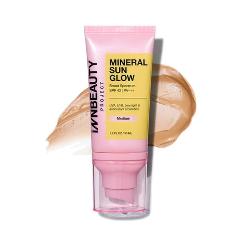 INNBEAUTY PROJECT Mineral Sun Glow Sunscreen SPF 43 - Broad Spectrum Protection with Peptides, Medium Tint, 1.7 OZ