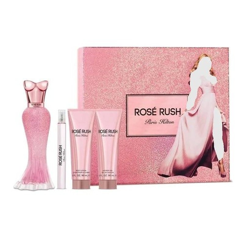 Paris Hilton Rose Rush Gift Set - 4-Piece Women's Fragrance & Body Care Collection | Eau de Parfum, Lotion & Shower Gel