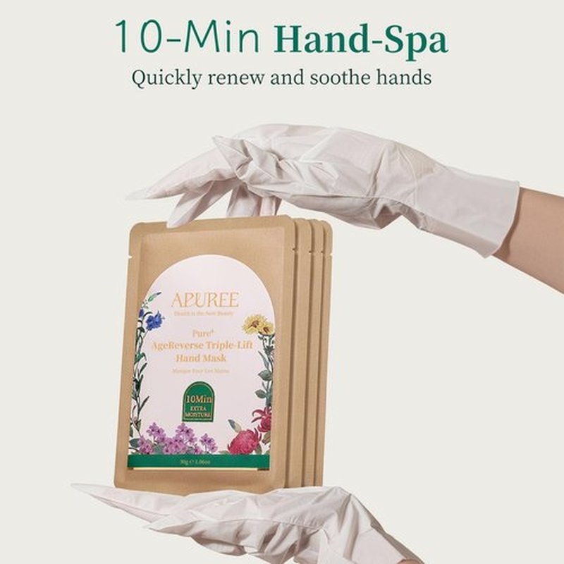 APUREE Anti Aging Hand Mask Gloves: 10-Minute Repair& Extra Moisture (5 * 30g)| for Severely Dry & Cracked Hands | Luxury Home SPA & 7 Peptides Collagen| All Skin Types| Vegan & Cruelty Free
