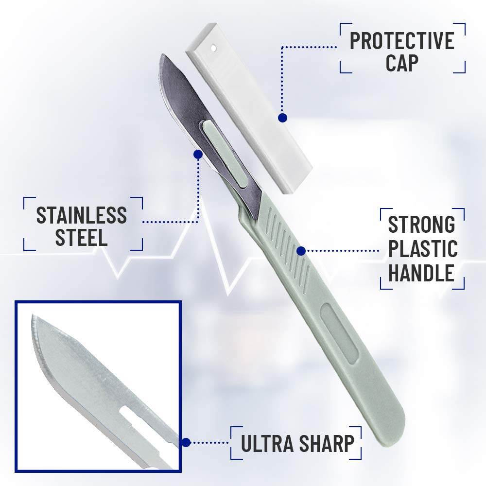 MyMed Disposable Scalpel Blades #11 with Plastic Scalpel Handle, Pack of 10, Dermaplaning Tool for Face Professional, Dermablade, Dermaplaning Blades, Disposable Scalpels, Non-slip & Reusable