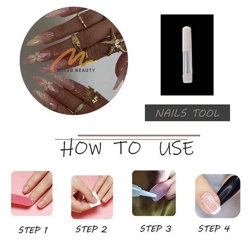 MISUD Press on Nails - Long Stiletto Glue on Nails with Pink Yellow, Acrylic Handmade Flower Design 30 pcs