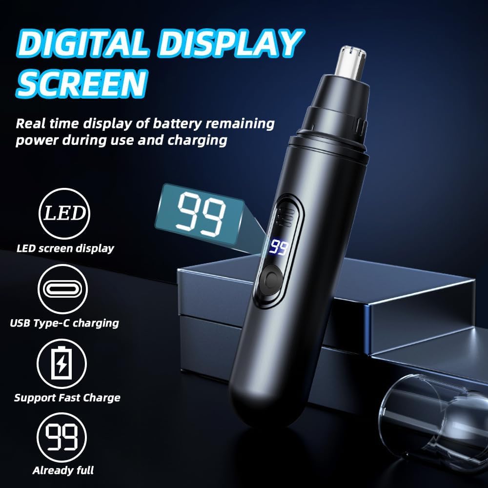 FREIOWEEI Ear & Nose Hair Trimmer, Professional Painless Eyebrow and Facial Hair Trimmer for Men and Women, C-Type Rechargeable, Waterproof Double Edged Blade Black