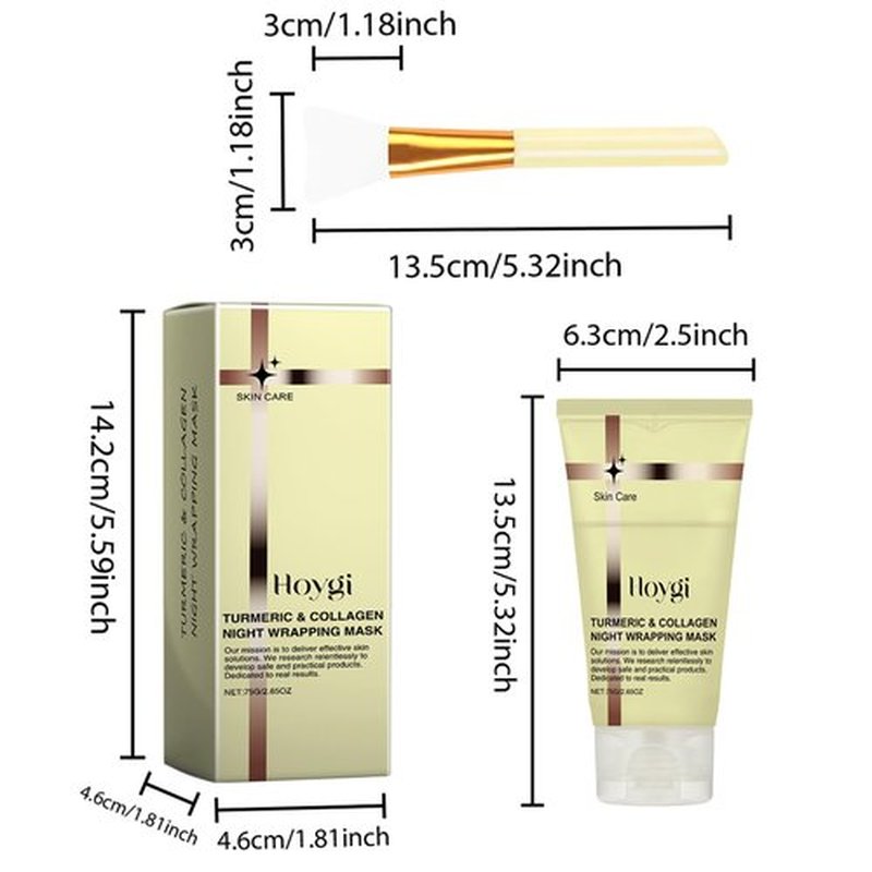 HOYGI Turmeric Collagen Face Mask, Overnight Wrapping Face Mask Peel Off Facial Mask for Elasticity and Hydration, Reduce Sagging and Dullness for All Skin Type, 2.65 Fl Oz