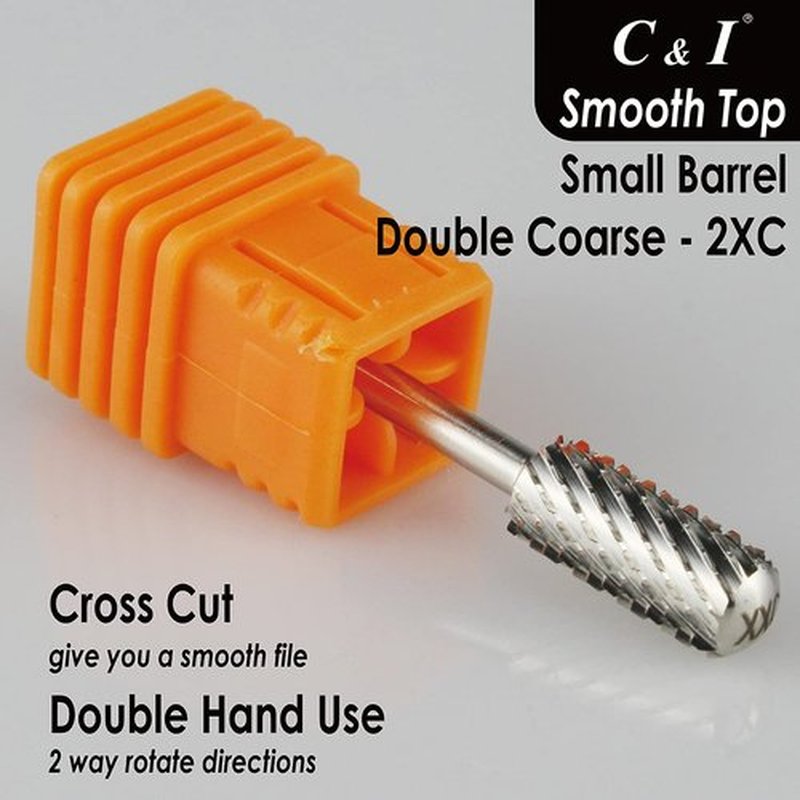 C & I Small Barrel Smooth Top Nail Drill Bit, Safety Round Top, Professional Electric File for Manicure Drill Machine, Remove Nail Gels, Acrylics, 3/32” (Double Coarse - 2XC)