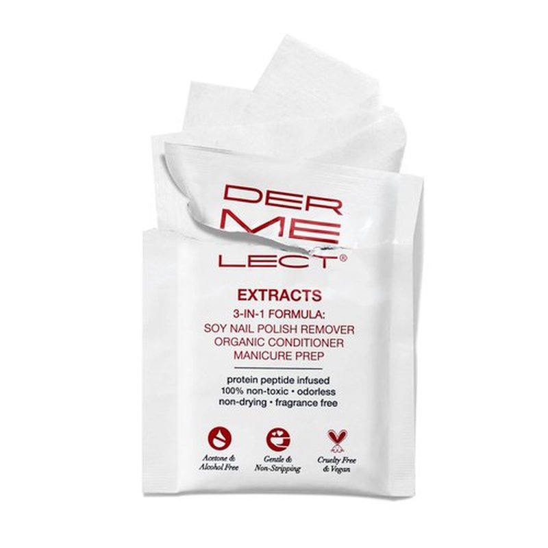 Dermelect Extracts 3-in-1 Soy Nail Polish Remover Wipes (10 Pack) – Award-Winning, Scentless, Acetone-Free, Non-Toxic Formula with Protein Peptides, Organic Soy & Jojoba Oil