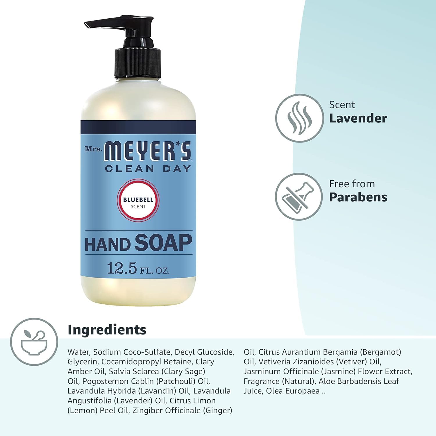 Mrs. Meyers Clean Day Liquid Hand Soap Hard 12.5 Oz Bluebell Scent Pump Dispenser (Pack of 6)