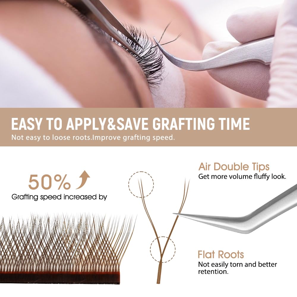 NATUHANA YY Lash Extensions 0.07 L/M Curl 8-14mm Mix Premade Fan 4D Y Brown