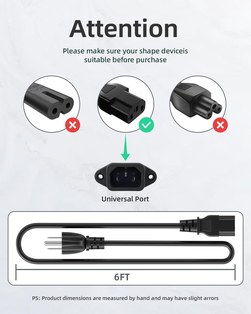 3 Prong Treadmill Power Cord for Sperax UREVO Elseluck Yagud Superun 6 Ft