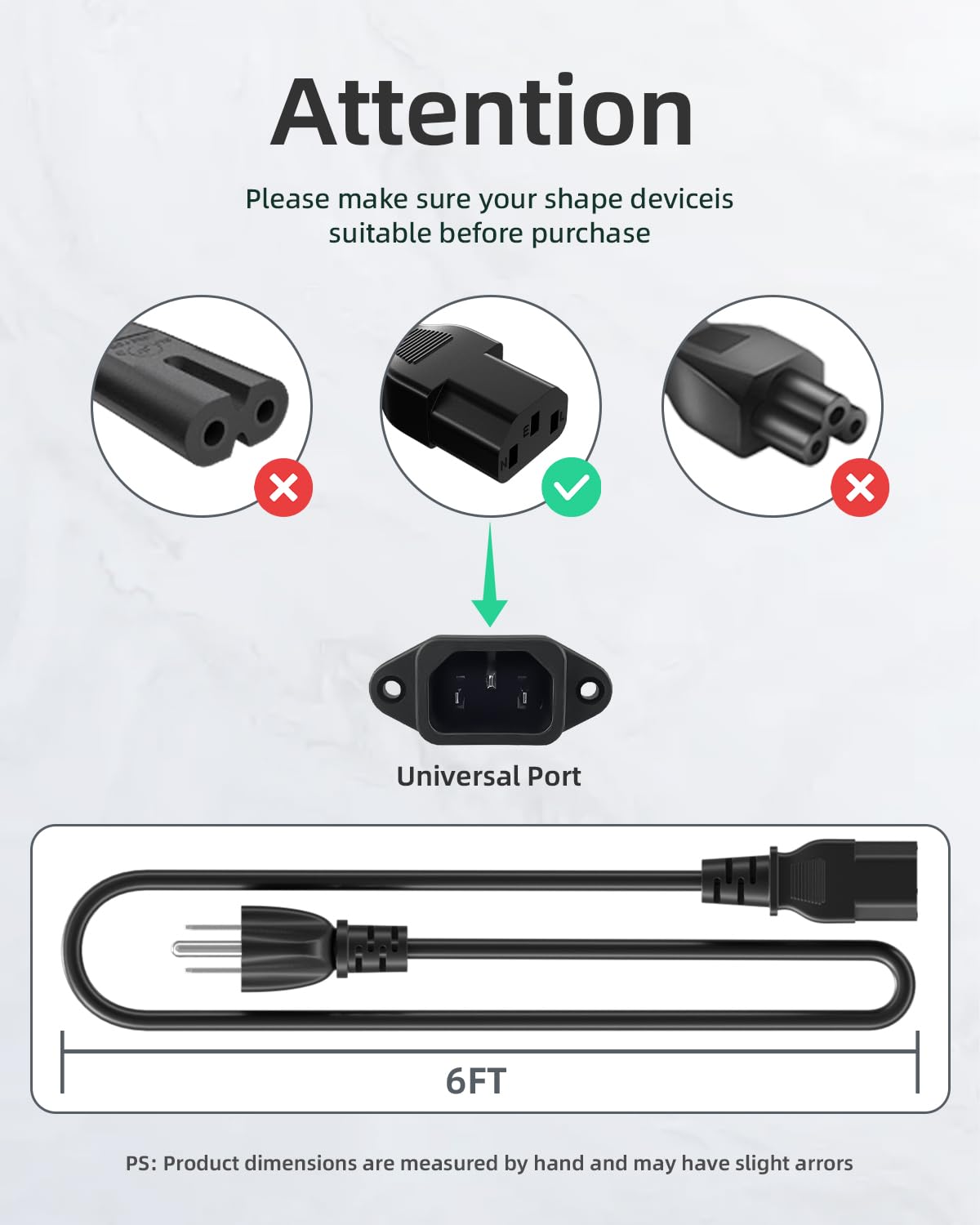 3 Prong Treadmill Power Cord for Sperax UREVO Elseluck Yagud Superun 6 Ft