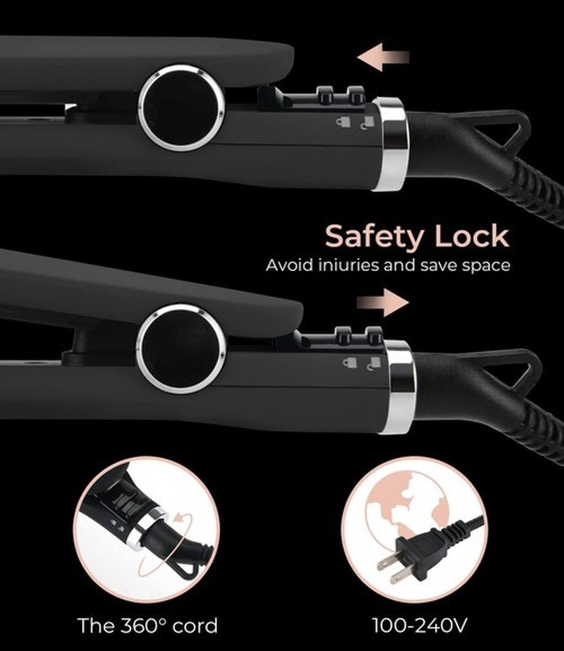 PRITECH Flat Iron Hair Straightener, Titanium Flat Iron with Adjustable Temp(290°F-450°F), 1 inch Plate for All Hairstyles Anti-Scald Dual Voltage Straightening and Curler 2 in 1 (Black)