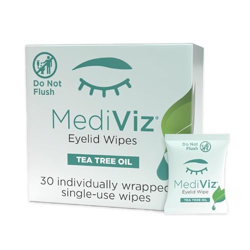 Tea Tree Eyelid Cleanser Wipes - Soothing Dry Eye Relief | 30 Single-Use Towelettes for Eyelash Care