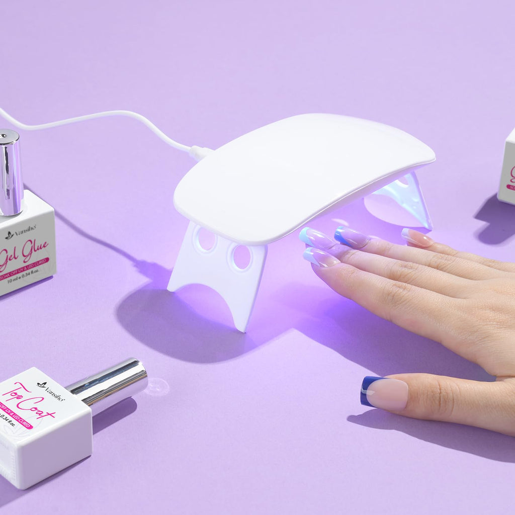 Vansiho Pink French Gel Nails Kit - Short Square French Tip Press on Nails, Nail Gel, Top Coat and Nail Lamp for Gift and Nail Art DIY