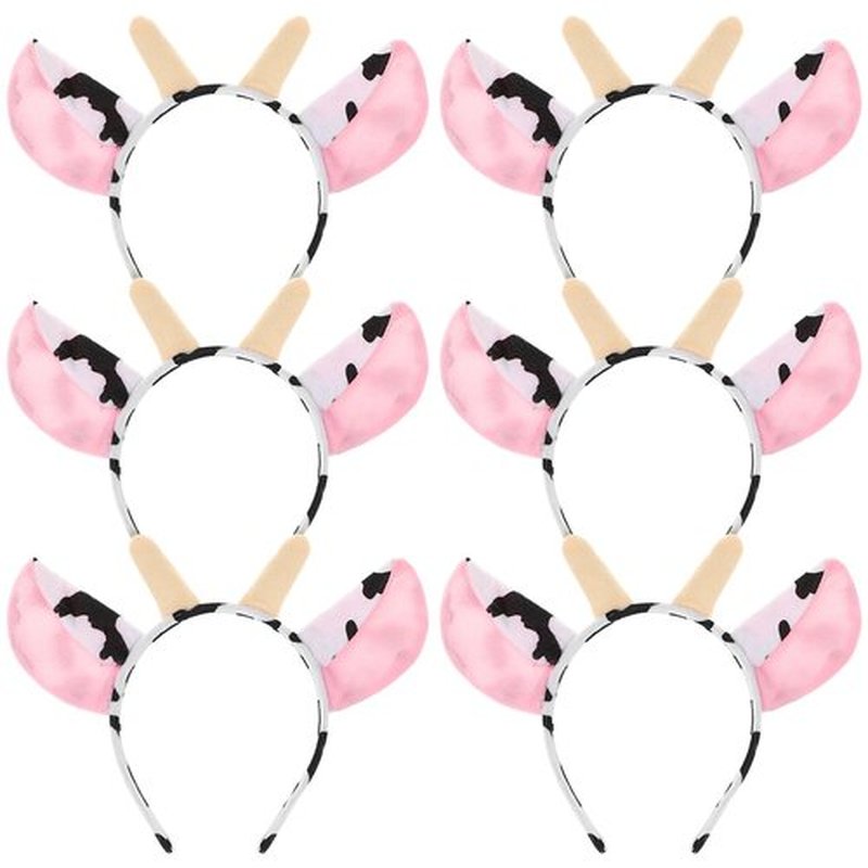 Plush Farm Animal Headband Set: 6 Milk Cow Ear Hairbands, Cosplay Costume Accessories, Party Headdress for Adults and Kids