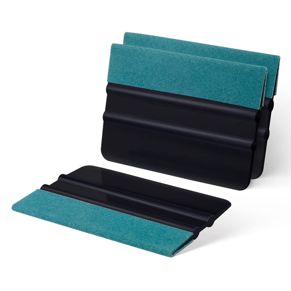 FOSHIO Vinyl Wrap Squeegee 4 Inch with Micro Fiber Suede Felt Edge, Scraper for Window Tinting, Sign Making and Sticker Wrap Application Tools, Pack of 3 Black Felt Squeegee for Vinyl