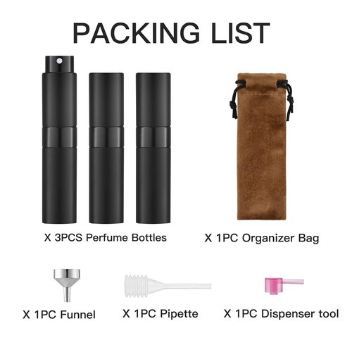LISAPACK 8ML Travel Perfume Spray Bottle - Portable Cologne Dispenser (3 PCS) | Black Travel Essentials