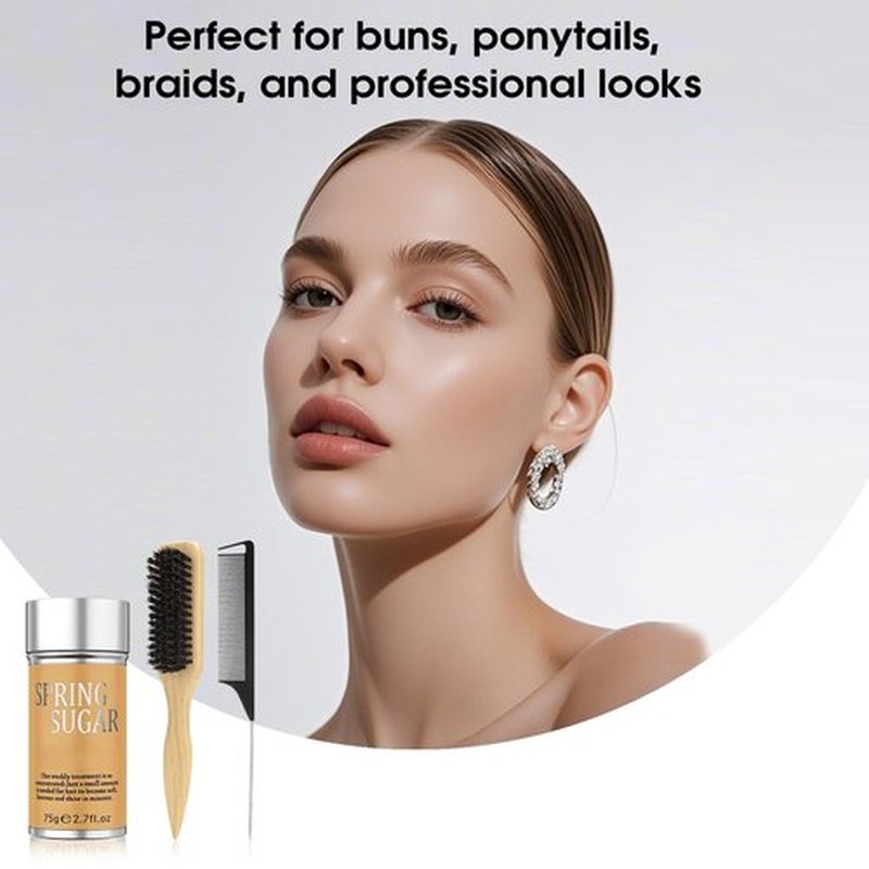 Hair Wax Stick with Boar Bristle Brush and Rat Tail Comb – Edge Control Stick for Slick Back Hair, Flyaway & Frizz Control, Non Greasy Styling Pomade for Women & Men