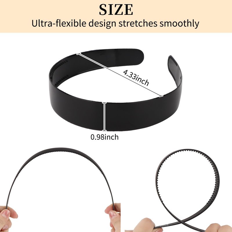 Wecoe Black Headbands for Women Girls 10pcs 1 Inch Wide Plastic Headbands with Teeth Plain Hard Head Bands Hairbands Diy Crafts Hair Accessories for Women & Girls