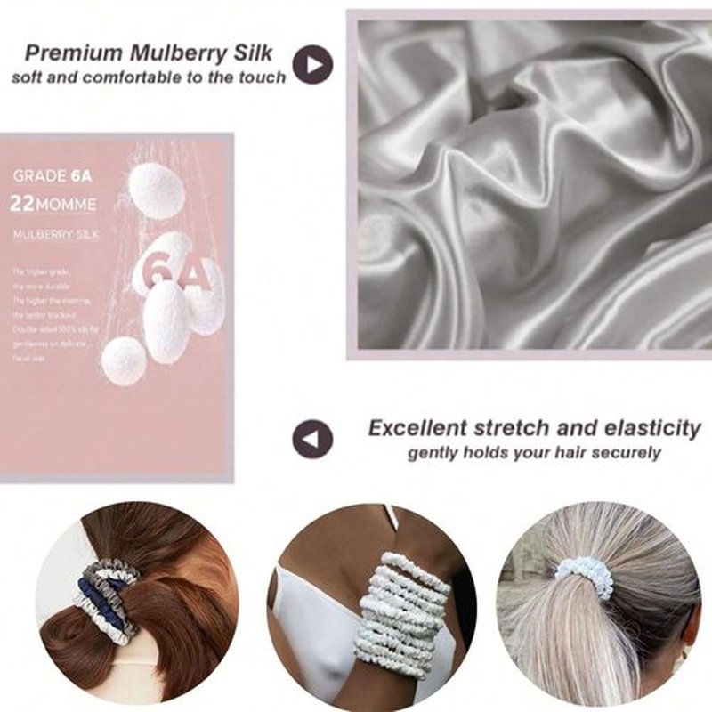 Suncdelv Silk,100% Silk Scrunchies for Hair,22 Momme Hair Ties for Anti-Crease & Breakage,Natural Women Hair Accessories，Fashion Hairbands 6PCS（Red）