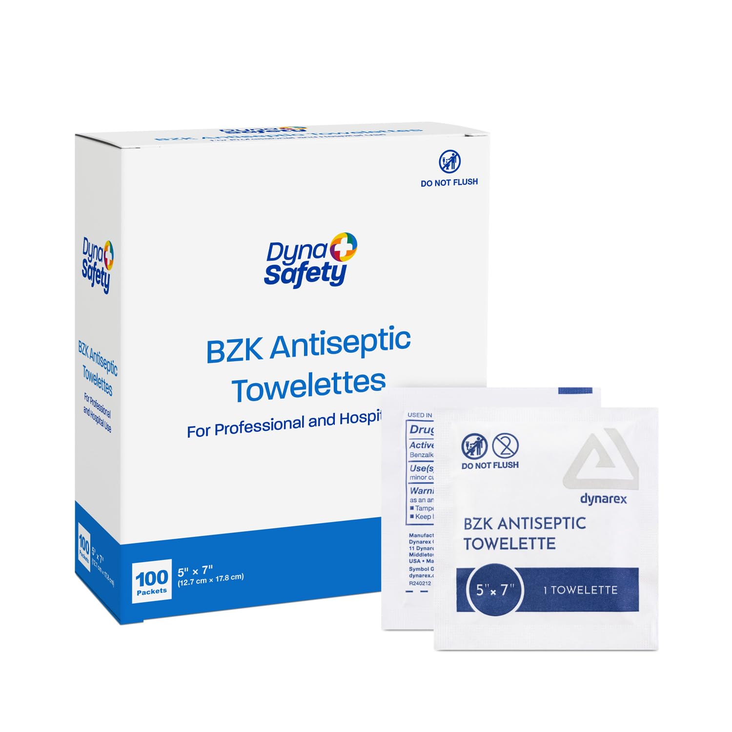 Dynarex BZK Antiseptic Towelettes, 5" x 7", Disposable and Premoistened, Individually Wrapped, 1 Case | 10 Boxes of 100 Dynarex BZK Antiseptic Towelettes