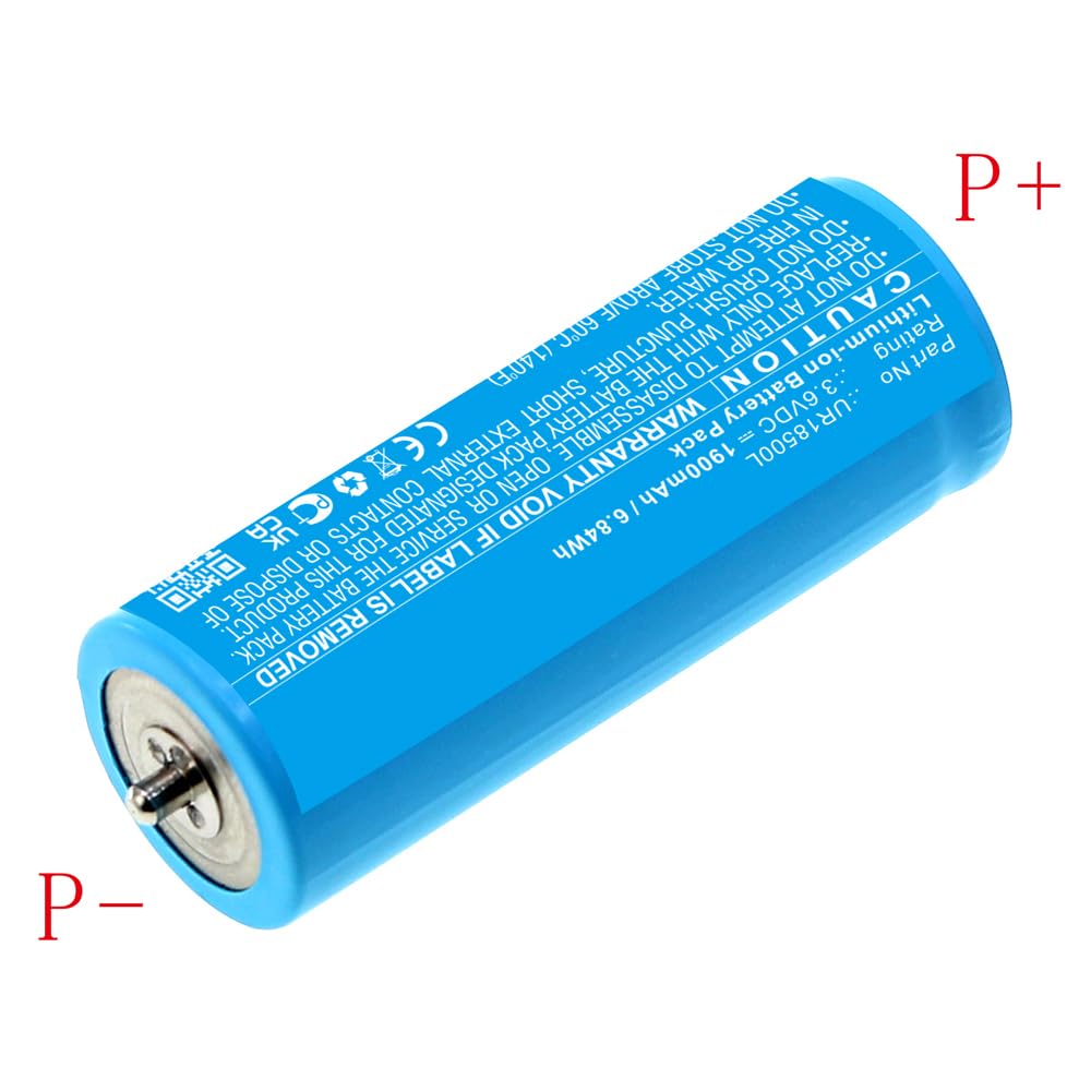 MPF Products 1900mAh UR18500Y, UR18500L, 81377206 Battery Replacement Compatible with Select Braun Series 5, Series 7, Series 8, Series 9, Pulsonic Shavers (Compatible Shaver Models in Description)