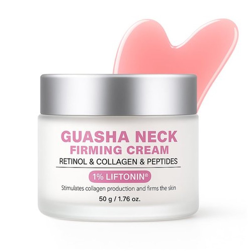 Neck Firming Cream with Gua Sha Tool, Neck Tightening Cream for Crepey Skin, Moisturizing and Lifting Neck Cream for Fine Lines and Sagging Skin