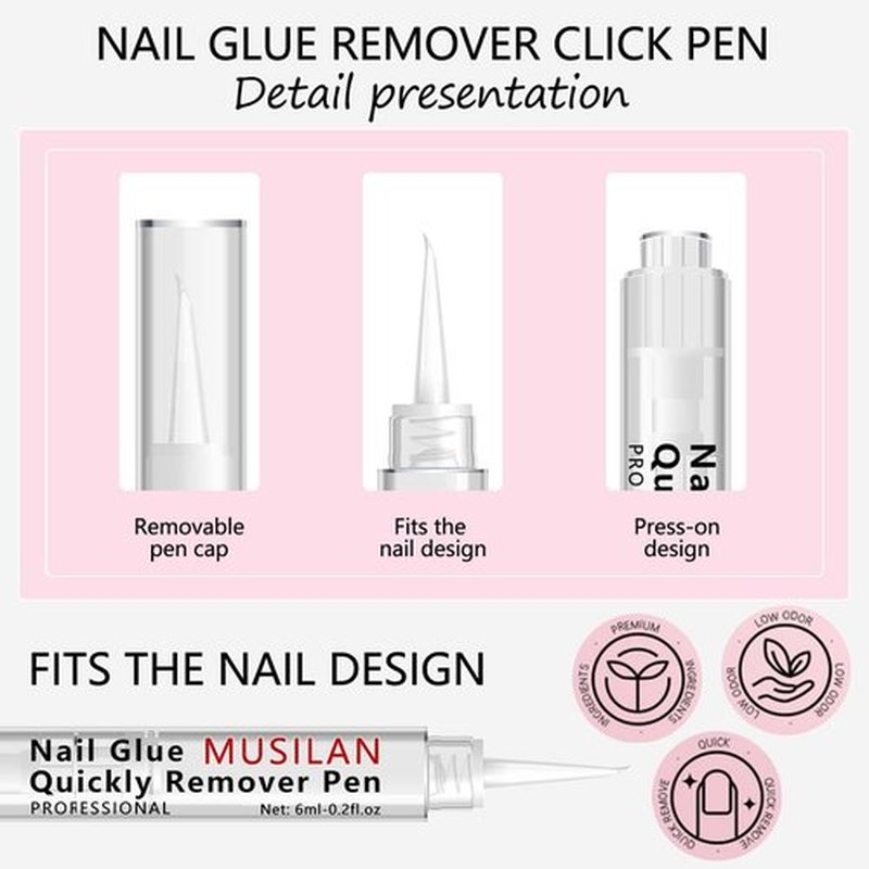 2PCS 18g Solid Nail Glue Gel with 6ml Remover Pen,Super Strong Nail Glue & Quick Drying Remover for Press On Tips No Need for UV Lamp Magic Click Removal Pen Powder Design