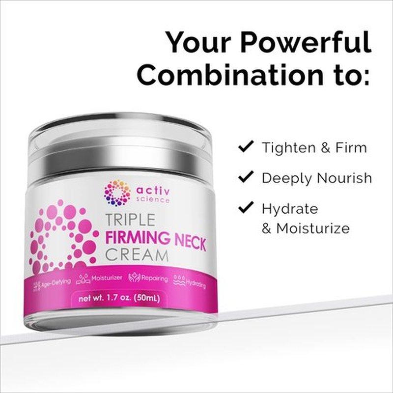 ACTIVSCIENCE Neck Firming Cream - Natural Anti-Aging Moisturizer with Retinol & Hyaluronic Acid | Day & Night Use