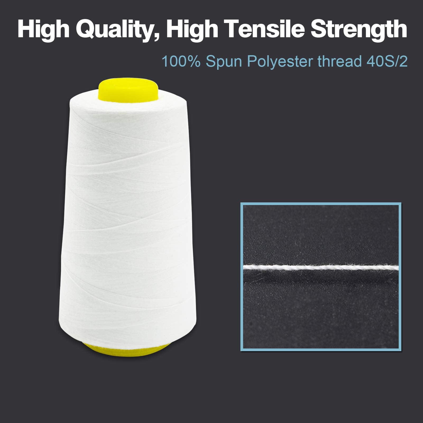 Black Serger Thread, All-Purpose Thread for Sewing, Polyester, 4 Cones of 3000 Yards Each Spool for Sewing Machine