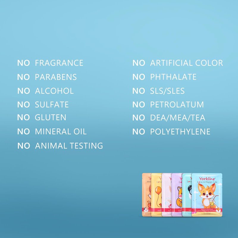 Yorkline Animal Facial Mask Sheet Skincare for Adults and Children, Facial Mask Sheet for Present, Spa Party, Birthday Party, Holiday, Made with Cotton (6 Pieces)