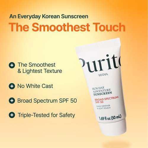 PURITO Korean Sunscreen SPF 50 - Lightweight, No White Cast, Broad Spectrum UVA/UVB Protection | Oil-Free, Vegan, 50mL