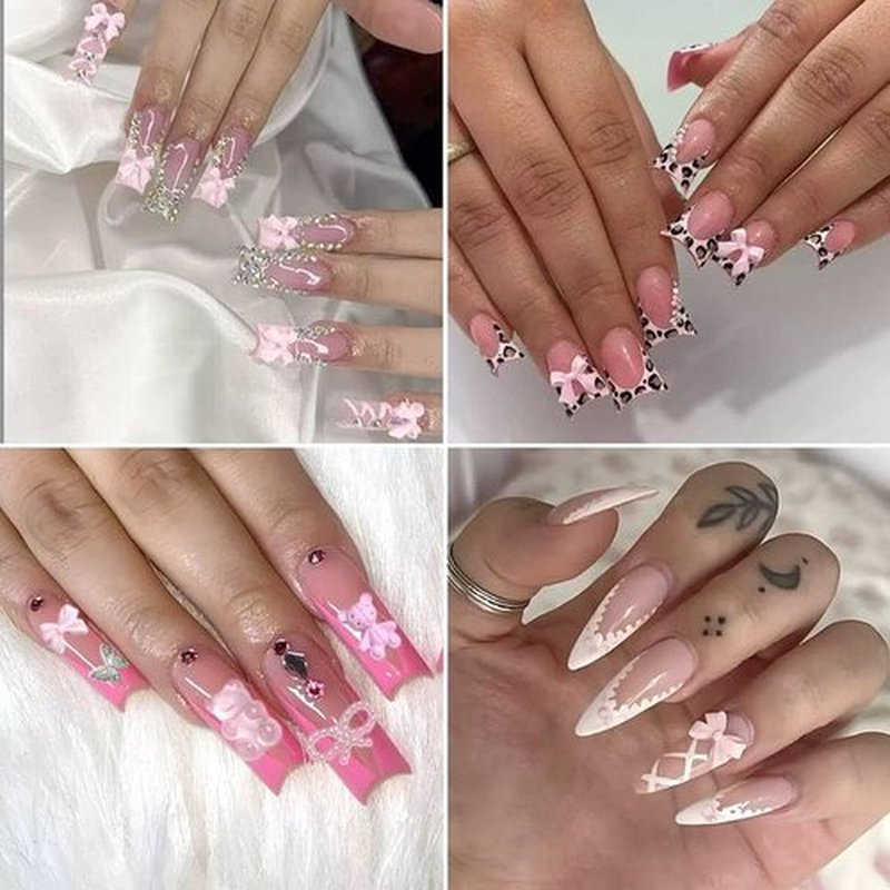 BANA ART Bow Nail Charms and Gems, 3D Candy Star Flower Lollipop Bows Pearl Charms for Nails Art Design, Alloy Cherry Butterfly Nail Charms DIY Craft Accessories for Valentine's Day Gift