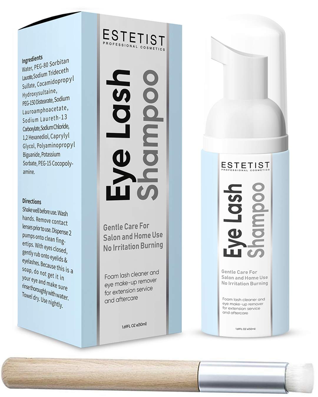 ESTETIST Eyelash Extension Shampoo & Brush Kit, Lash Wash & Foaming Cleanser for Extensions, Gentle Lash Cleaning Kit for Home or Salon Use, Oil-Free, Suitable for Sensitive Eyes