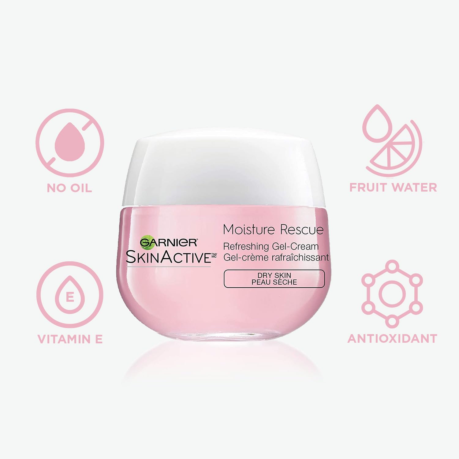 Garnier Moisture Rescue Refreshing Gel-Cream for Dry Skin, Oil-Free, 1.7 Oz (50g), 2 Count (Packaging May Vary)