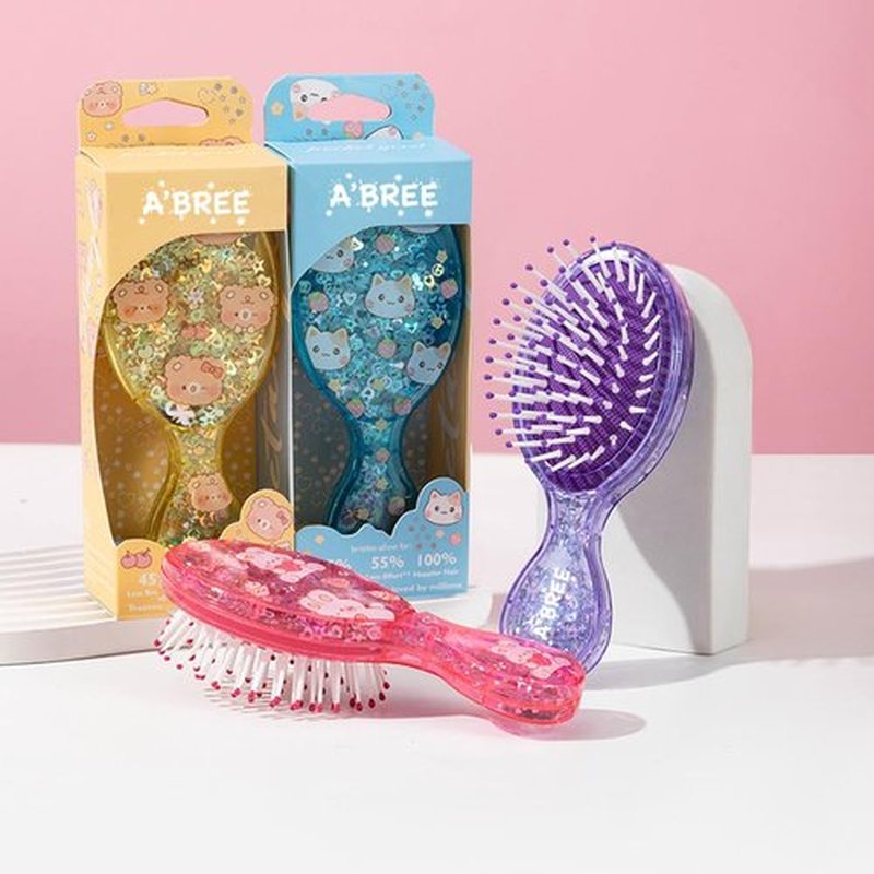 A'BREE Glitter Mini Hair Brush for Girls & Kids – Gentle Detangling Brush for Tangle-Free Hair, Travel-Friendly Size (Blue)