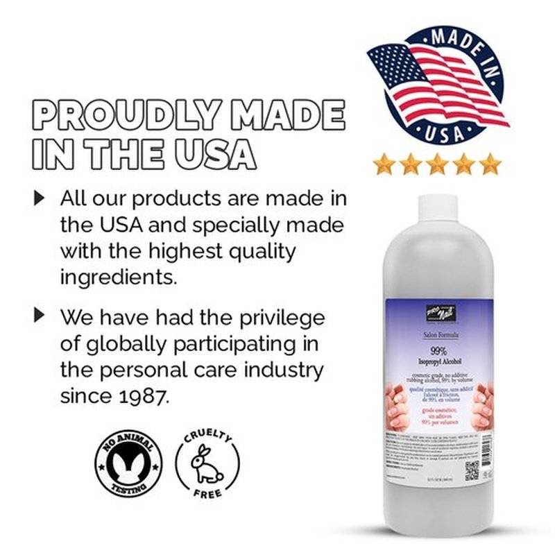 PRONAIL - Isopropyl Alcohol 99% for Nail Care - 32 OZ - Nail Prep and Cleanser