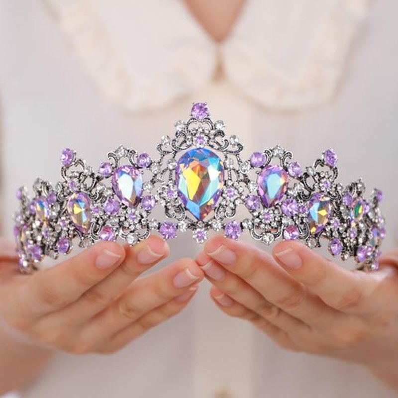 BERYUAN Bridal Baroque Purple Crystal Silver Headpiece Silver Princess Wedding Headband Royal Shiny Colorful Crystal Rhinestone Hair Costume for Women (purple)