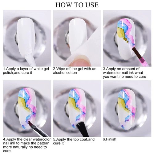 SUPWEE Blooming Watercolor Ink Nail Polish Marble Nail Polish Flower Blossom Nails for Spreading Marble Effect Manicure 12 Colors 7ml(0.25fl oz)