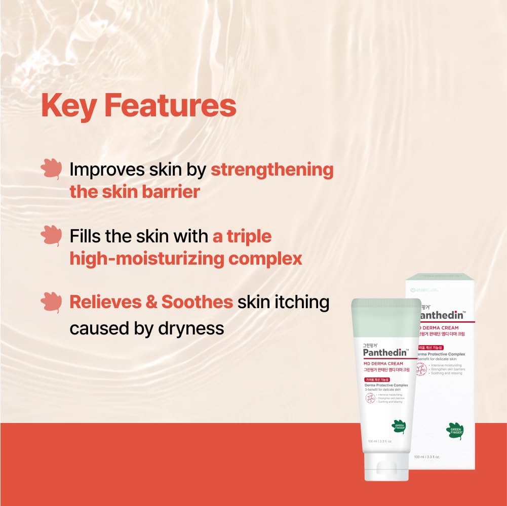 GREEN FINGER Panthedin MD Derma Cream 3.4 Fl Oz, Hyaluronic acid Ceramide Vitamin Squalane Baby Face Body Moisturizer, Skin Barrier Repair Moisturizing Cream for Sensitive Itch Skin, Korean Skincare