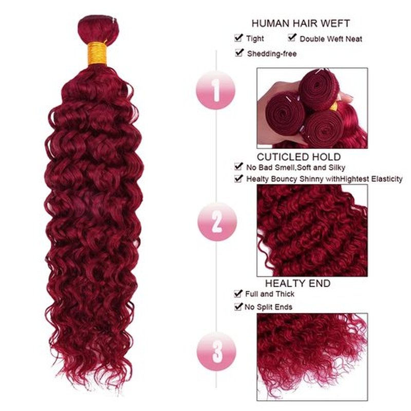 Burgundy Bundles 99j Human Hair Bundle Burgundy Water Wave 3 Bundles 12 14 16 inch 99j Bundle Human Hair Extensions