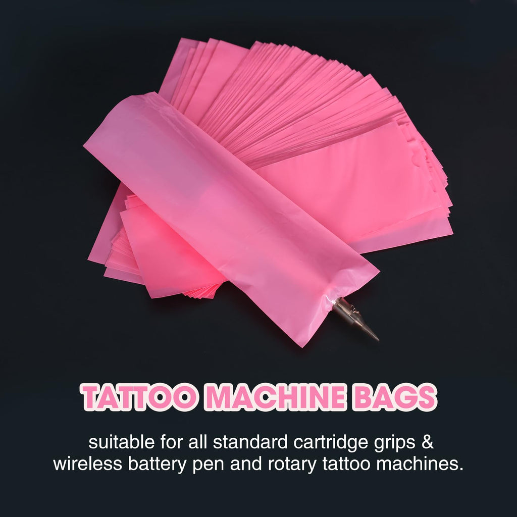 POPUPMU Tattoo Pen Machine Covers 200pcs Pink Pen Covers 2.4 inch X 7 inch Disposable Tattoo Gun Wrap Cartridge Machine Sleeves for Wireless Tattoo Pen Machine Kit Beginner Accessories Supply (Pink)