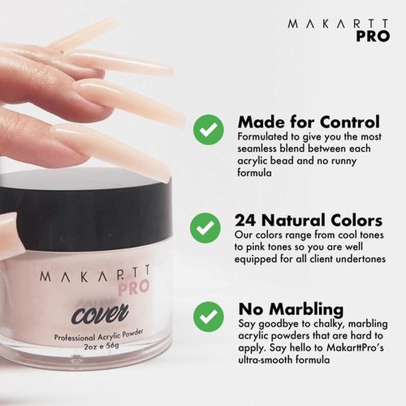 MakarttPro Acrylic Powder - Durable, Easy-Apply Formula for Nail Extensions & Art | 56g/2oz - Pink Pearl