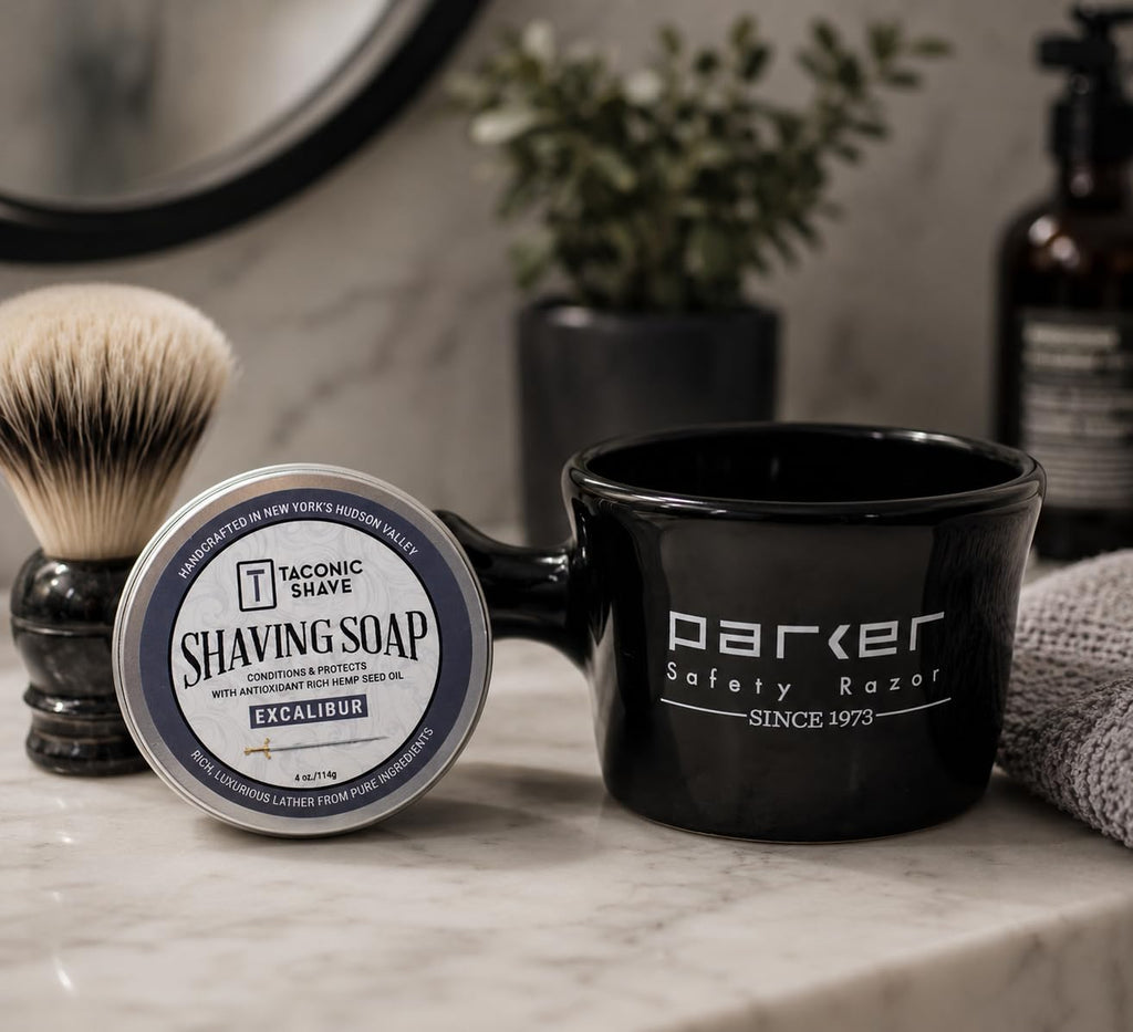Taconic Shave Excalibur Scent Shaving Soap – Clean Masculine Cologne Aroma – Barbershop Quality Lather Puck with Natural Oils – Smooth Glide – Handmade in USA