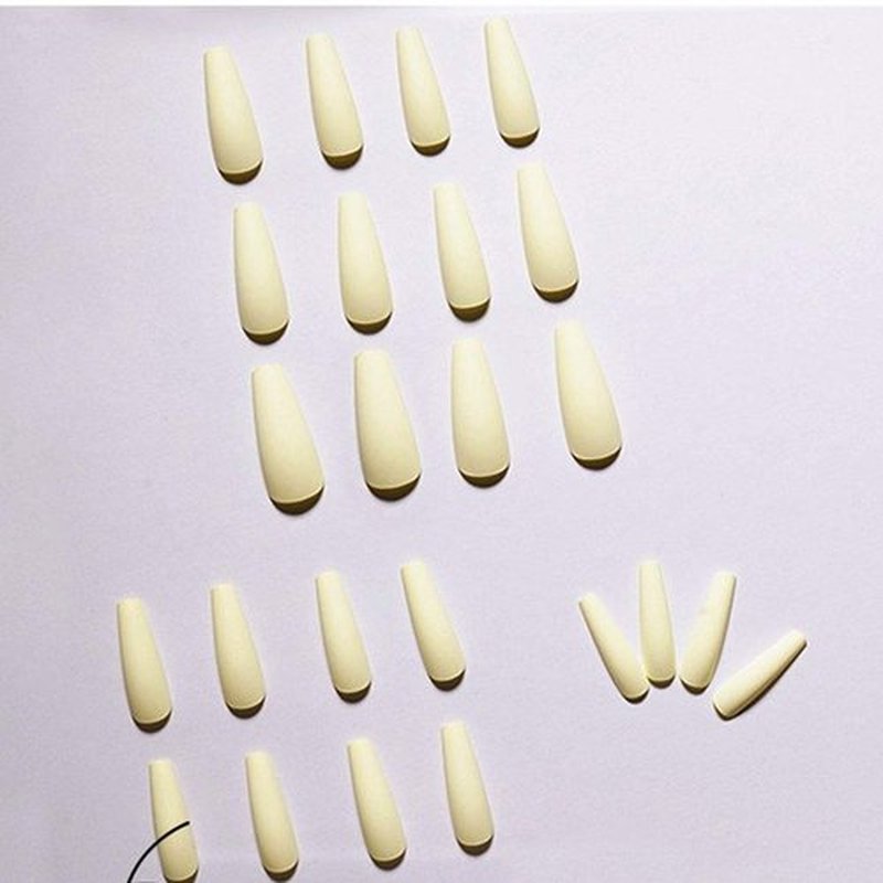 Outyua Matte Super Long False Nails Coffin Ballerina Extra Long Press on Nails Acrylic Fake Nails Acrylic Full Cover Nails 24Pcs (Yellow)